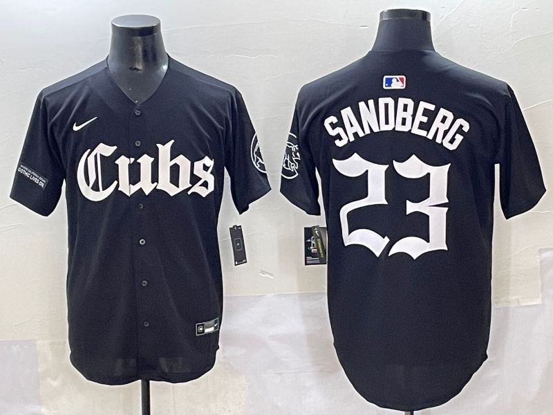 Men 2025 Chicago Cubs #23 Sandberg Black Five generations Joint Name Nike MLB Jersey style 14